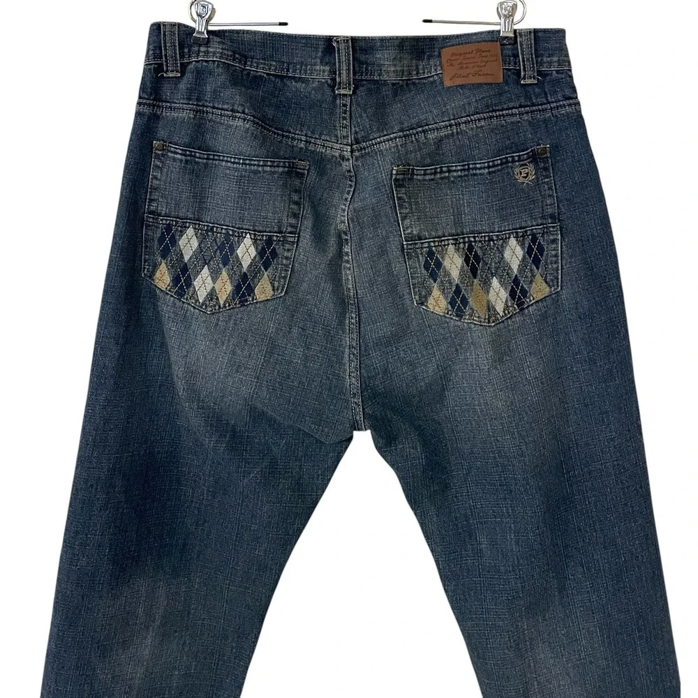 VTG Phat Farm Men Argyle Pocket Denim Jeans Straight Leg Y2K Hip Hop Baggy 42 32